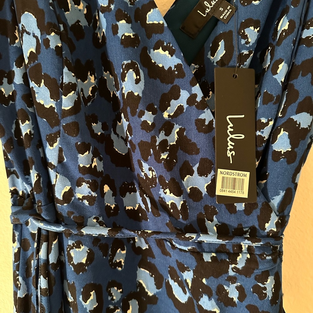 Maxi wrap dress; blue leopard print; size S; never worn; new with tags